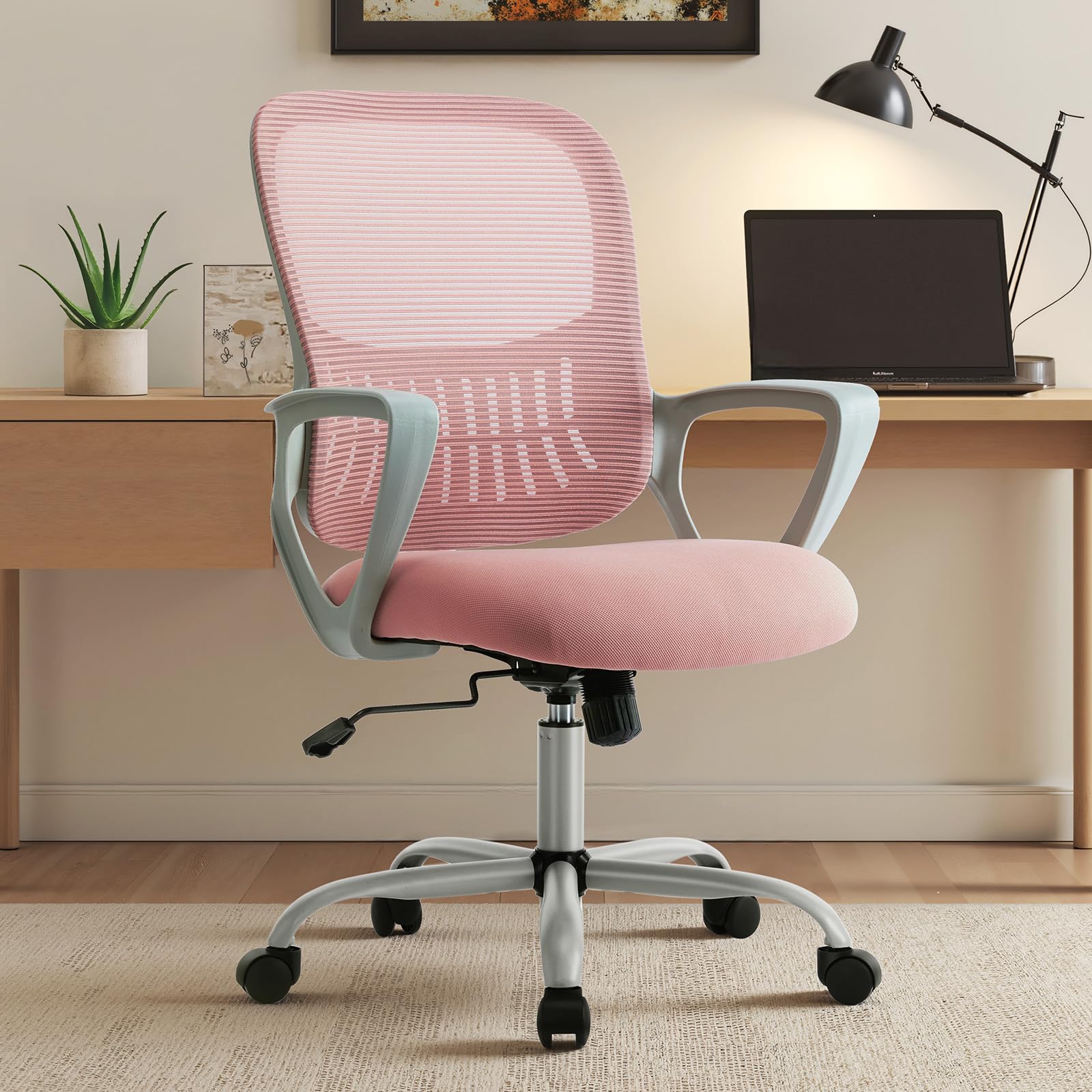 Home Office Managerial Executive Chair with Ergonomic Design, Mid-Back Mesh Swivel, Comfortable Lumbar Support, Comfy Arms for Bedroom,Study,Student