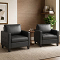Black Accent Chairs Set of 2, Faux Leather Chair, Mid-Century Modern Living Room Chairs, Cozy Office Reading Chair with Tufted Armrest and Seat, Armchairs for Waiting Room, Bedroom (2)