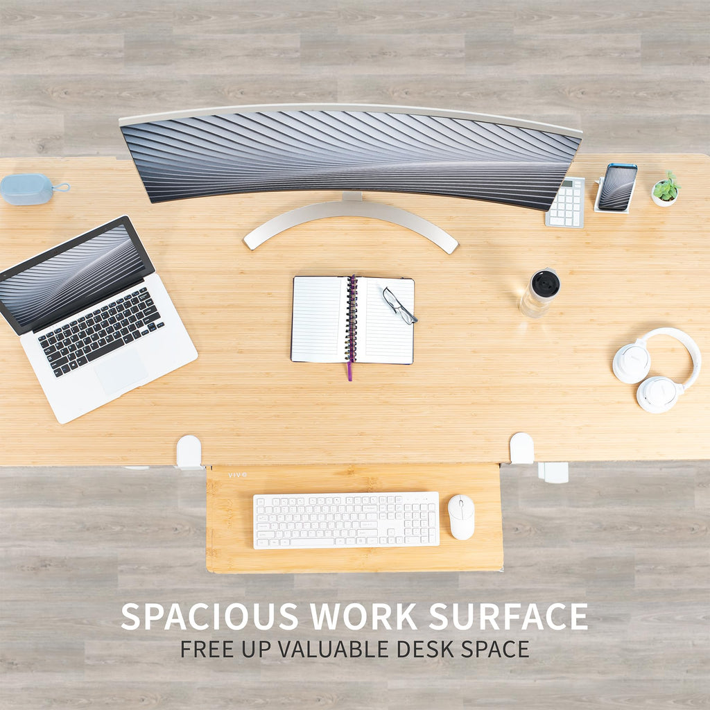 Large Clamp-on Computer Keyboard and Mouse Under Desk Slider Tray, 27 x 11 inch Pull Out Platform Drawer, Bamboo