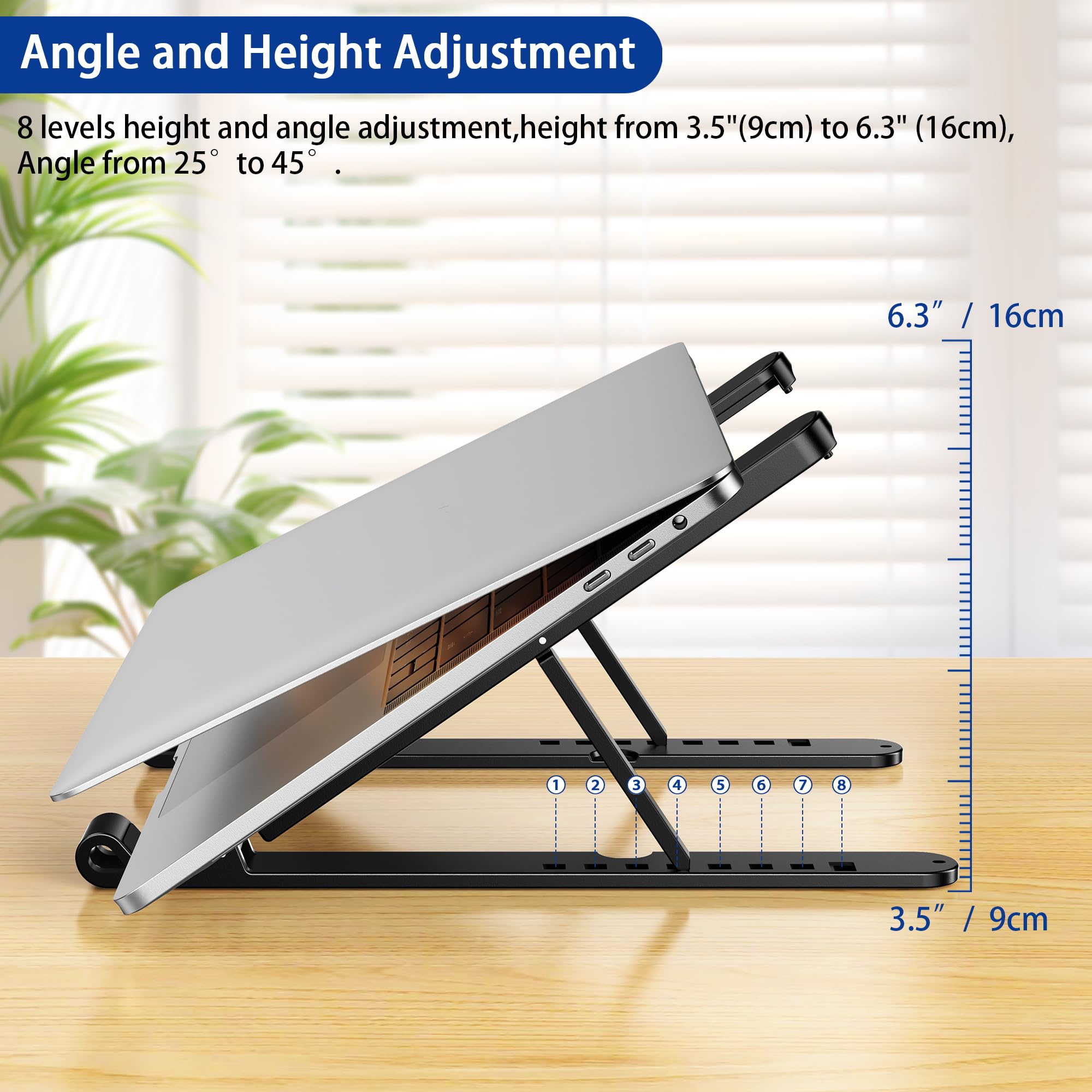 Pro Ergonomic Laptop Stand, Plastic Laptop Riser, Portable and Adjustable Notebook Computer Holder Compatible with 10-14" Laptops (Black)