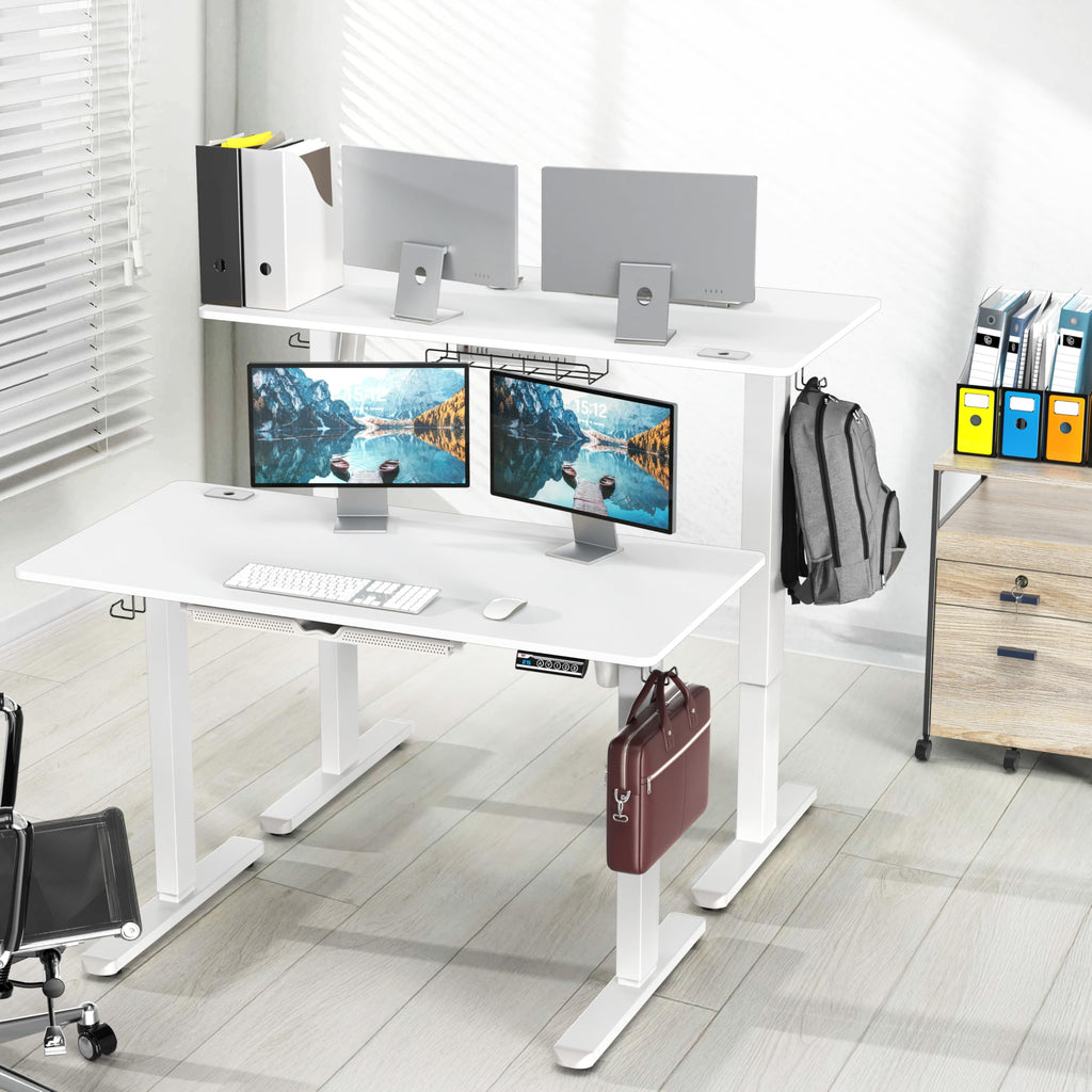 48-Inch Electric Height Adjustable Standing Desk with Drawer, Memory Preset and Cable Management Tray, White