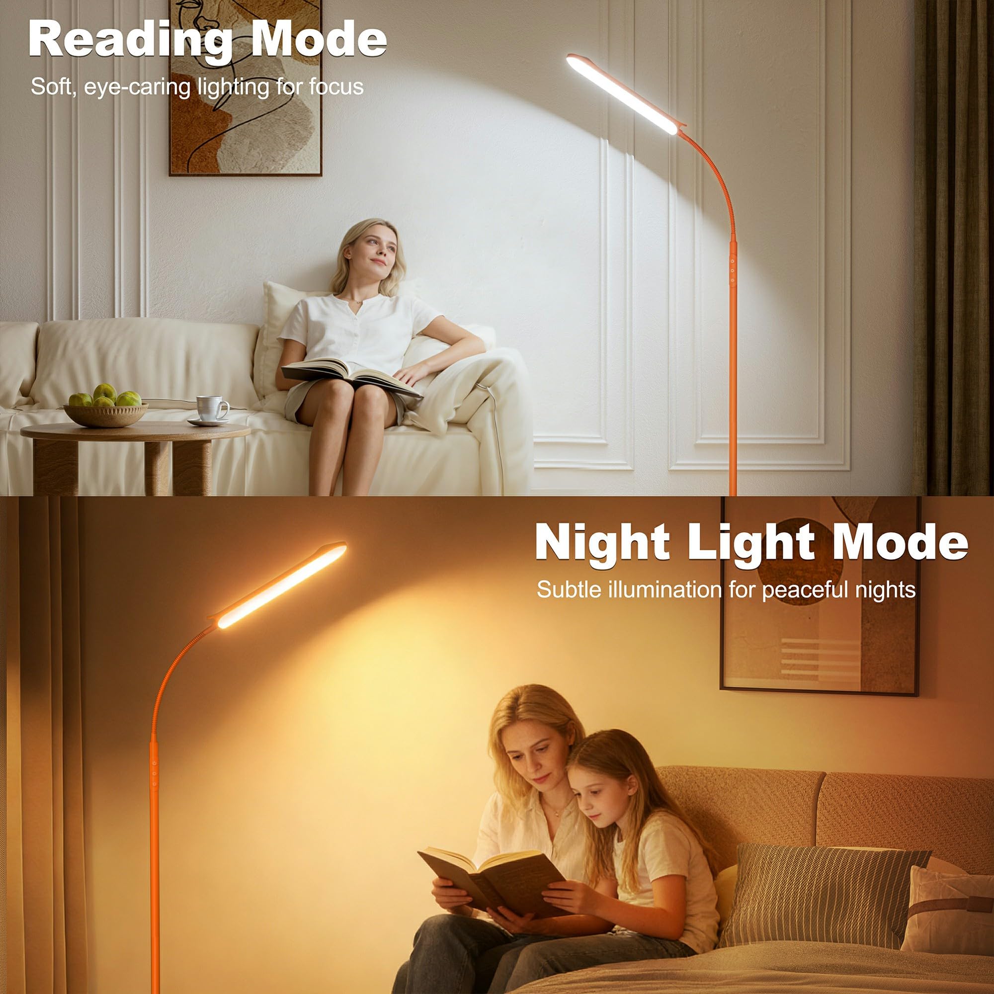 LED Floor Lamp, Super Bright Reading Lamps Floor Standing lamp with Remote & Touch Control, Orange