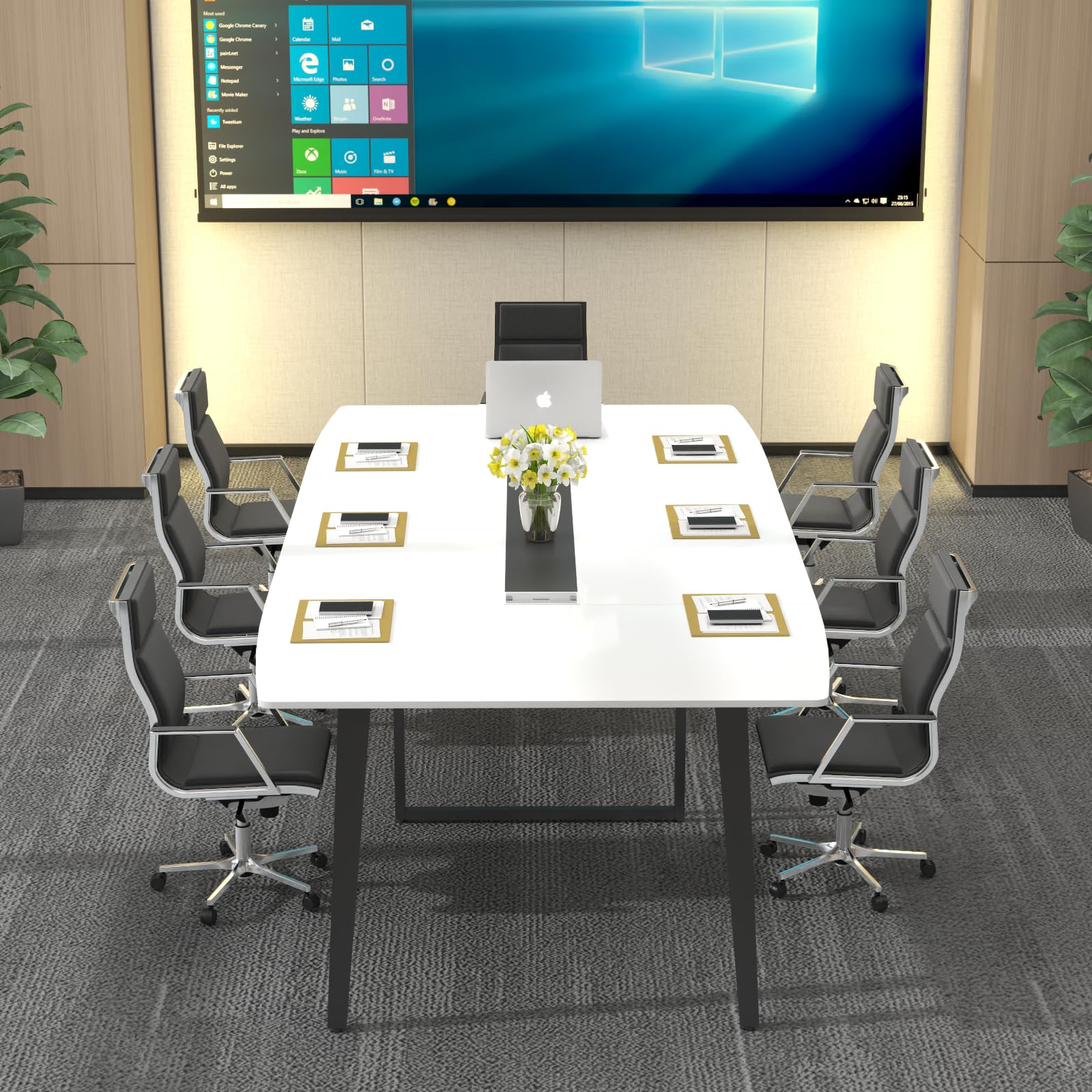 8FT Conference Table, 94.49" L x 47.24" W x 29.53" H Meeting Seminar Table with Grommet, Large Boat Shaped Computer Desk, Boardroom Desk for Office Meeting Conference Room,White