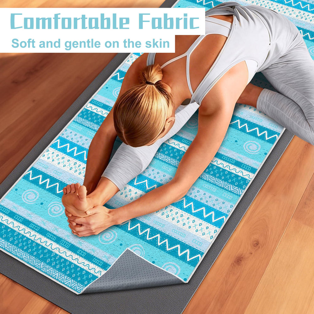 Yoga Towel,Absorbent Yoga Mat Towel for Hot Yoga Non Slip,Stylish Prints,Ideal for Workouts,Hot Yoga,Bikram,Pilates Equipment,72 x 27 in,Light Blue Triangle Geometry