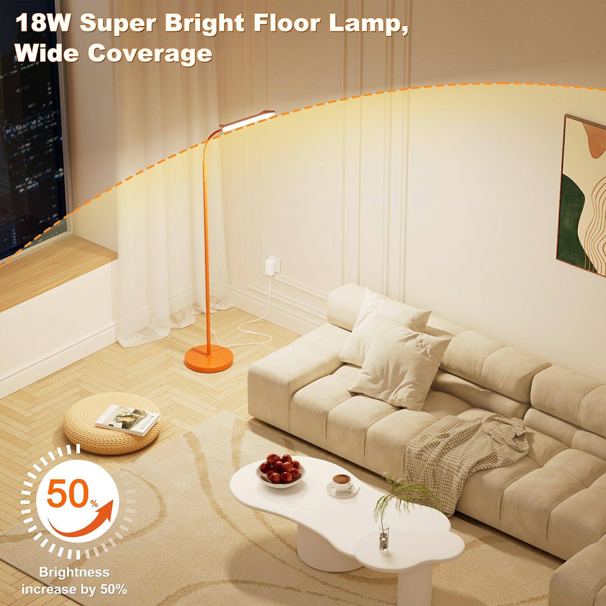 LED Floor Lamp, Super Bright Reading Lamps Floor Standing lamp with Remote & Touch Control, Orange