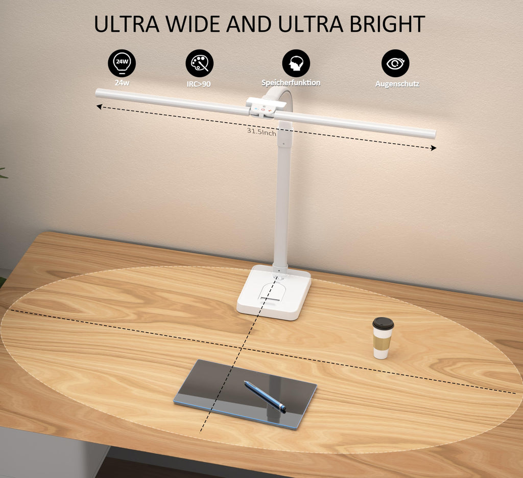 Double Head LED Desk Lamp, Architect Desk Lamps for Office, 24W Brightest Workbench Office Lighting-5 Color Modes and 5 Dimmable Eye Protection Modern Desk Lamp (White-Desktop, Big)