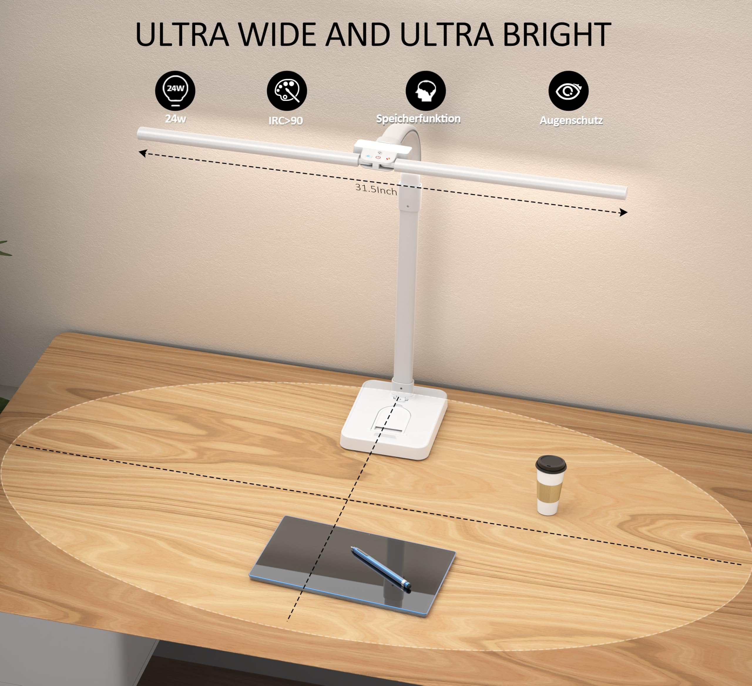 Double Head LED Desk Lamp, Architect Desk Lamps for Office, 24W Brightest Workbench Office Lighting-5 Color Modes and 5 Dimmable Eye Protection Modern Desk Lamp (White-Desktop, Big)