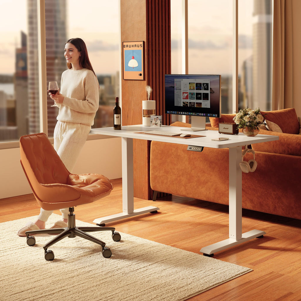 48 x 24 Inchs Electric Standing Desk, Height Adjustable, Sit Stand Up, Computer Office Desk with Splice Board, White Frame/White Top