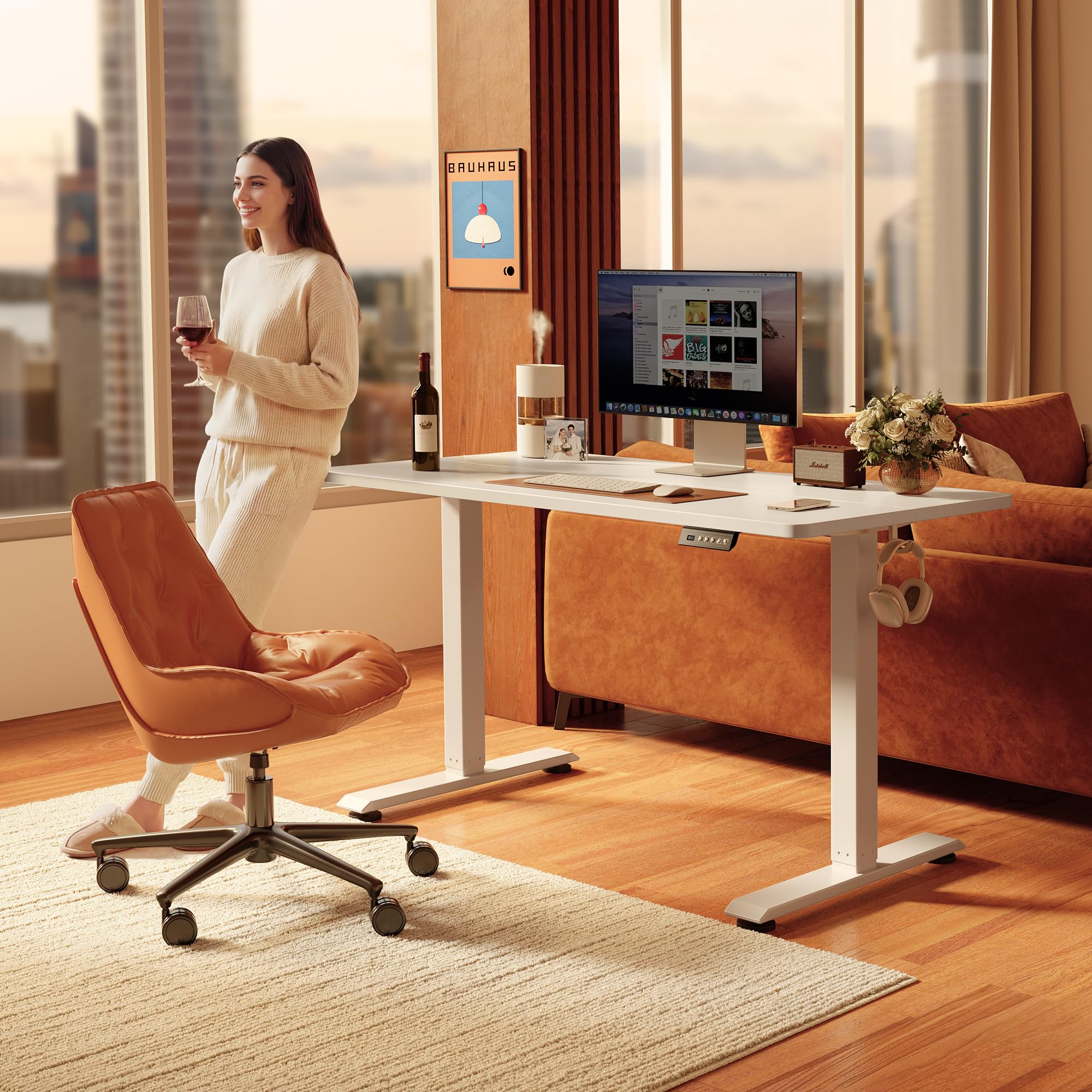48 x 24 Inchs Electric Standing Desk, Height Adjustable, Sit Stand Up, Computer Office Desk with Splice Board, White Frame/White Top
