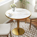 hausway 31.5" Tulip Table,Round Kitchen Dining Table for 2-4 with Thick Sintered Stone Top,Titanium Golden Pedestal Base,Heat-Resistant,Bistro Table for Dining Room,Café,Small Space（Sunrise Strings）