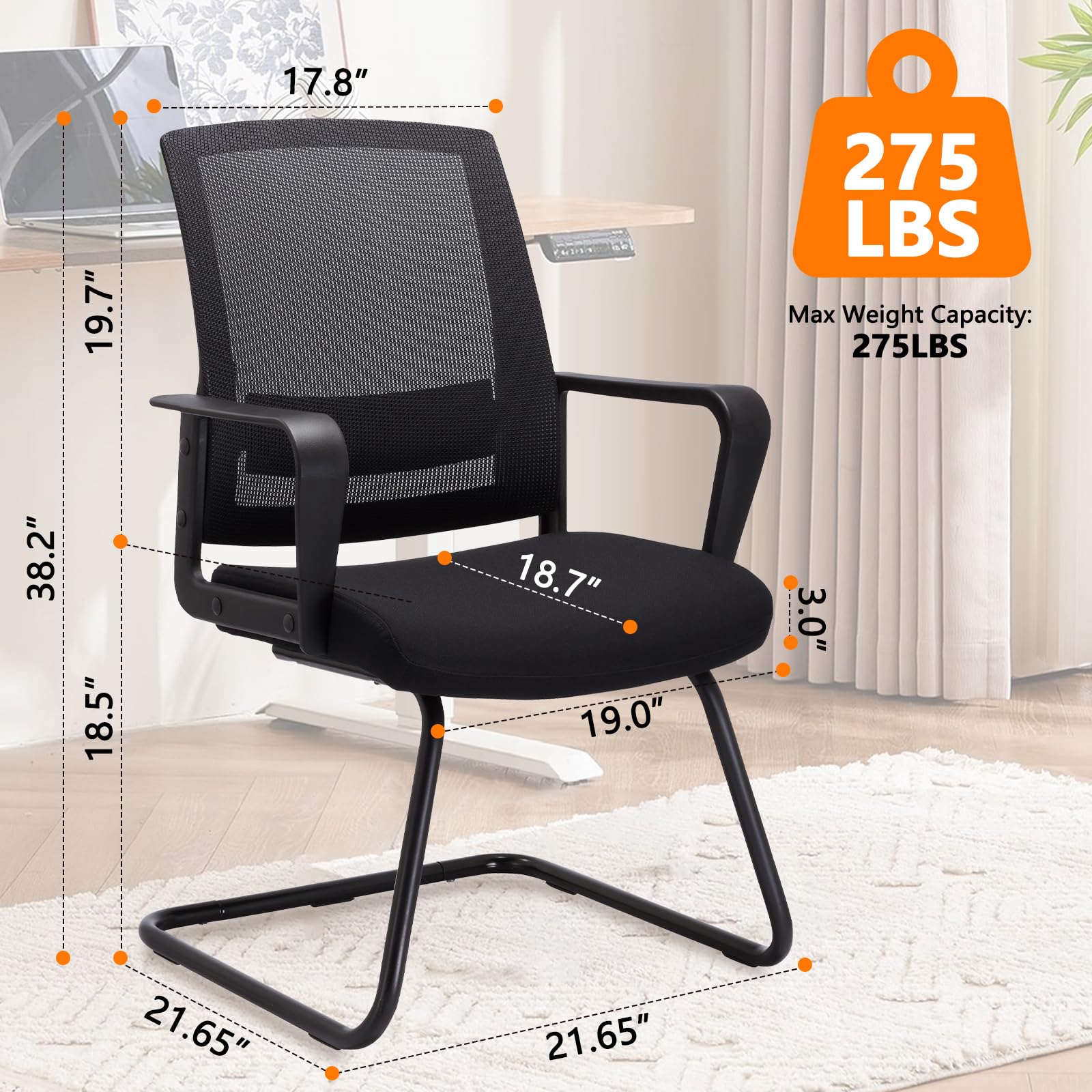 Office Guest Chair with Lumbar Support and Mid Back Mesh Space Air Grid Series for Reception Conference Room