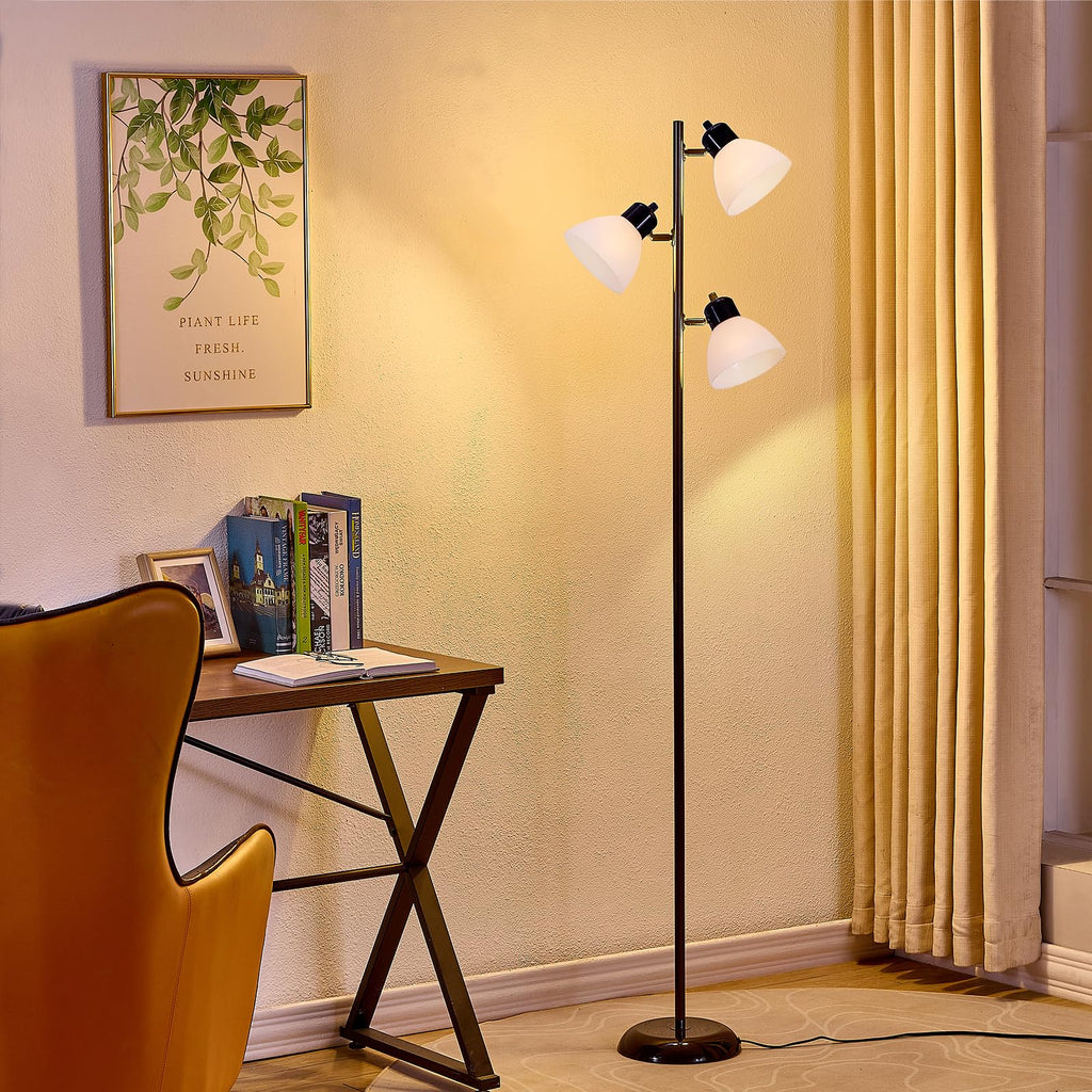 Modern Tree Floor Lamp for Living Room Bedroom, Tall Pole Standing Lamps with 3 Adjustable Rotating Heads for Office, Decor Corner, Reading Indoor, 3 Bright Lights LED Bulbs Included (Black)