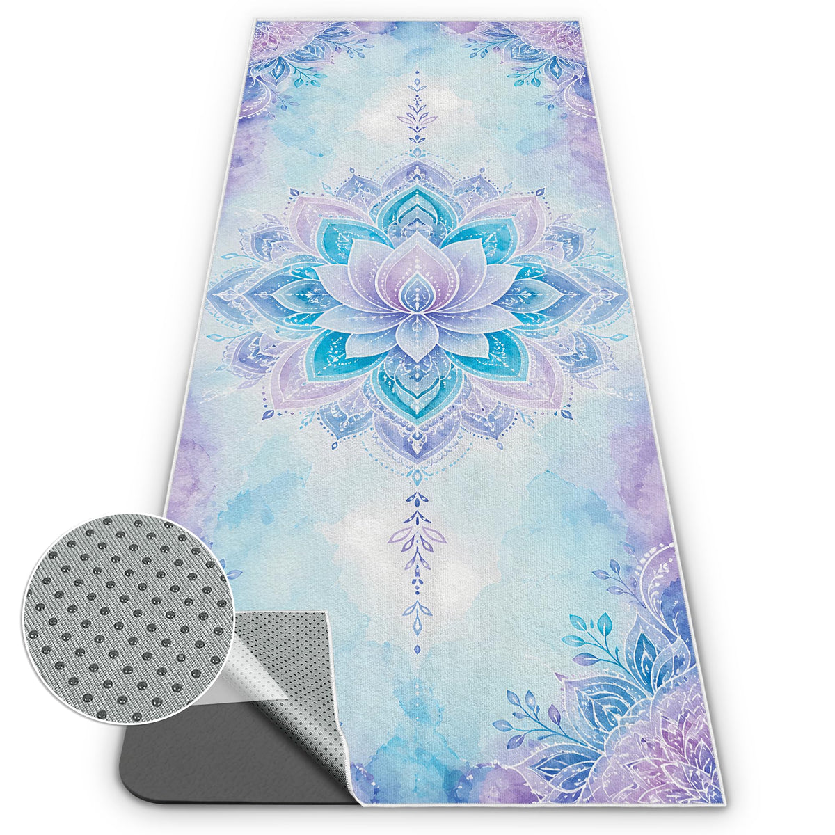 Yoga Towel,Ultra-Absorbent Yoga Mat Towel for Hot Yoga Towel Non Slip,Featuring Ultra-Stylish Prints,Ideal for Workouts,Hot Yoga, Bikram,Pilates Equipment,72 x 27 in, Blue Flowers