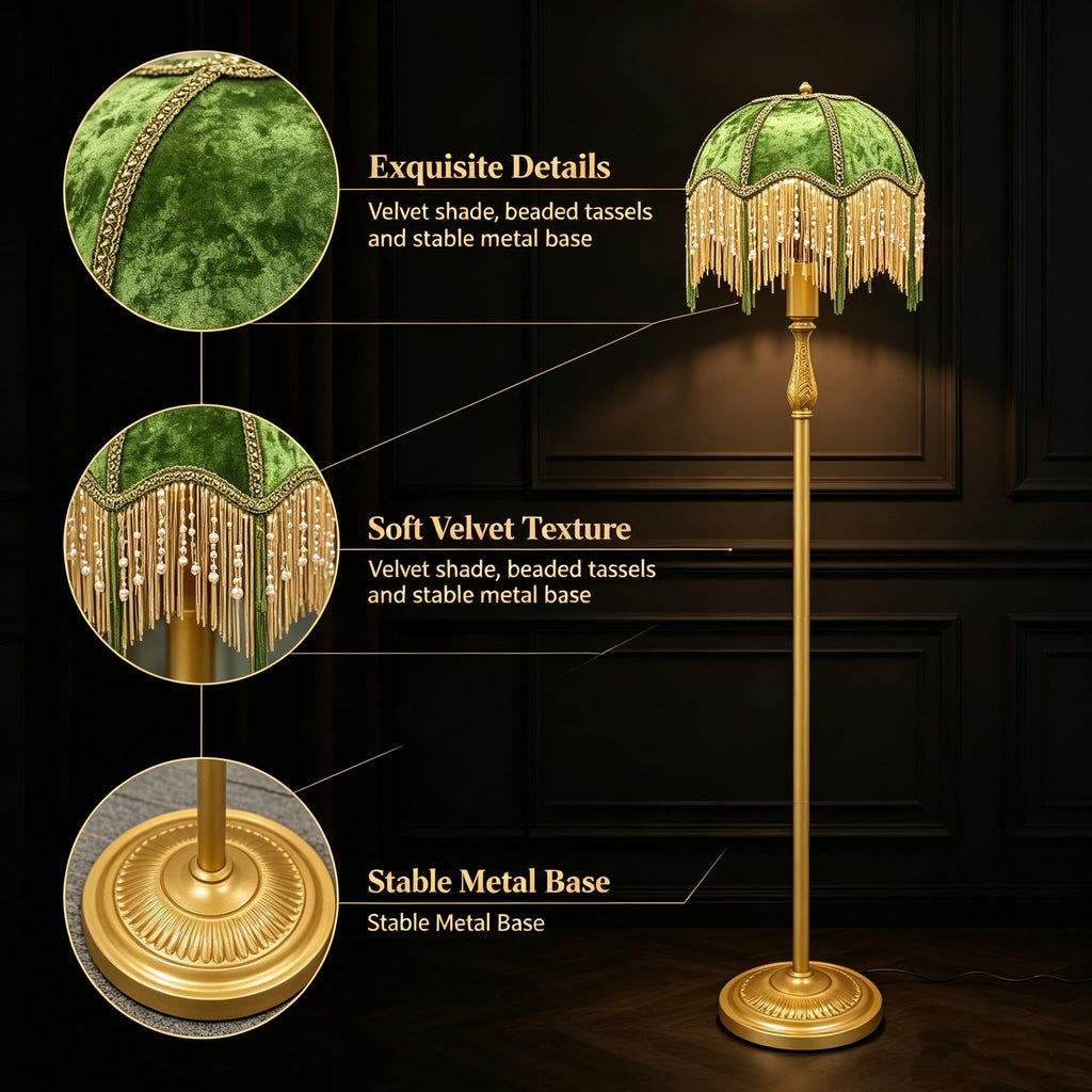 Retro Tassel Floor Lamp with Adjustable Light Simple Upright Metal Base LED Night Lamp for Room 13" Wide, 62.2" High