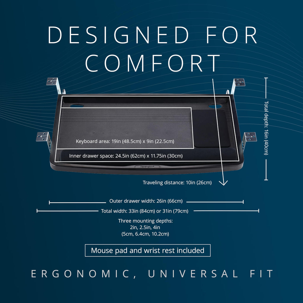 Keyboard Tray Under Desk, SmartFit Ergonomic Slide-Out Keyboard Drawer with Cable Management, Extra-Wide Height Adjustable Keyboard Holder, 24.5" x 11.75", Black