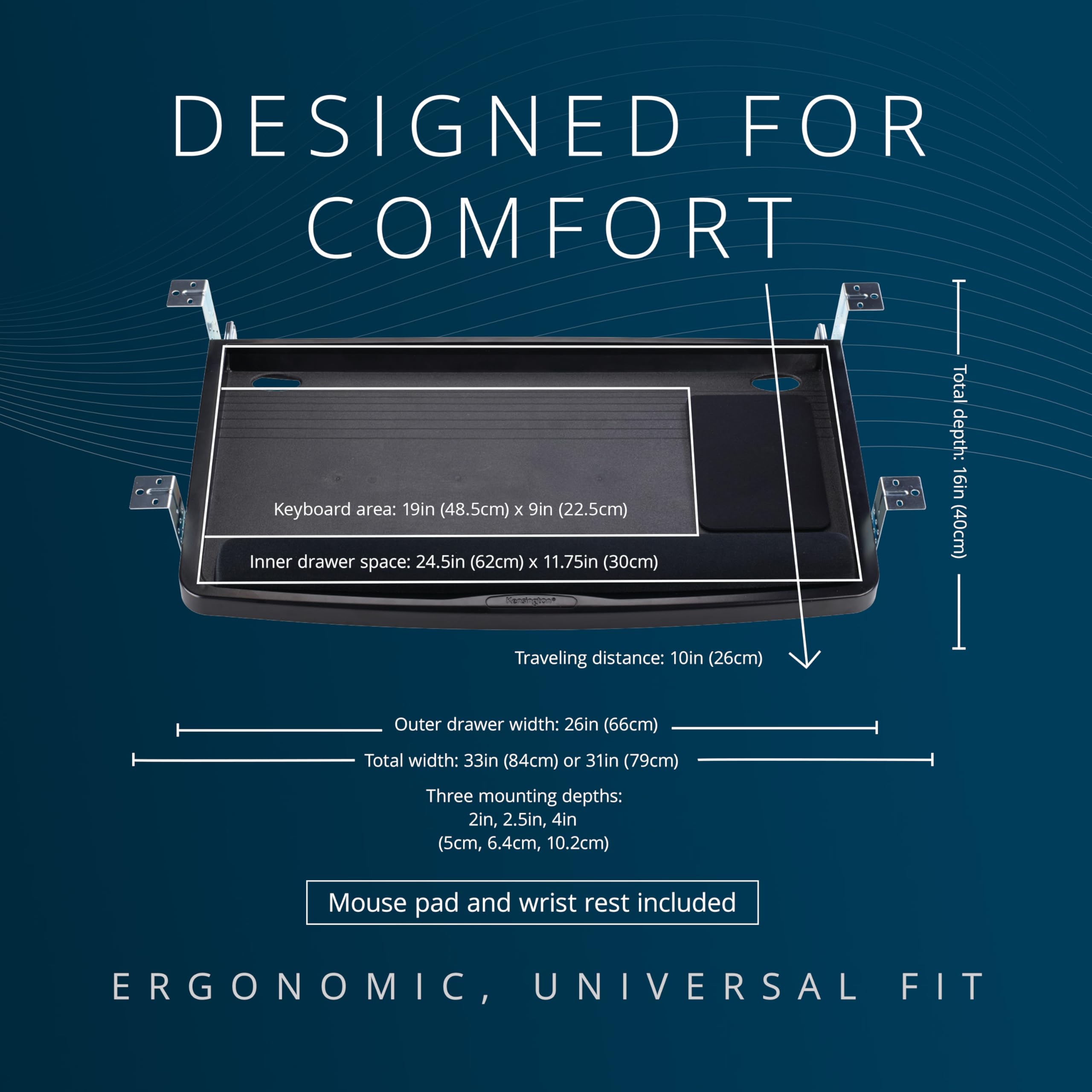 Keyboard Tray Under Desk, SmartFit Ergonomic Slide-Out Keyboard Drawer with Cable Management, Extra-Wide Height Adjustable Keyboard Holder, 24.5" x 11.75", Black