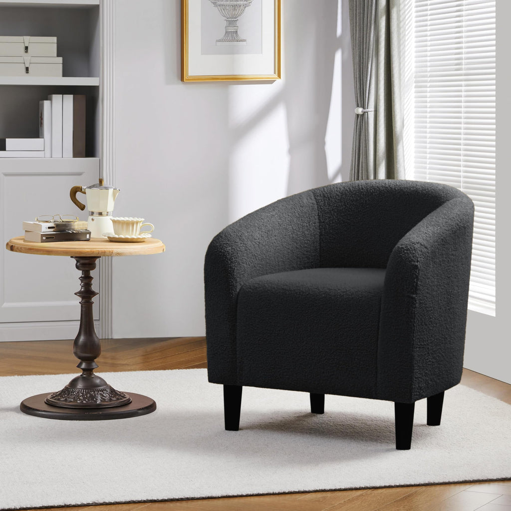 Accent Barrel Chair, Boucle Fabric Club Chair, Furry Sherpa Elegant Armchair with Cozy Soft Padded, Suitable for Living Room Bedroom Reception Room Office, Dark Gray