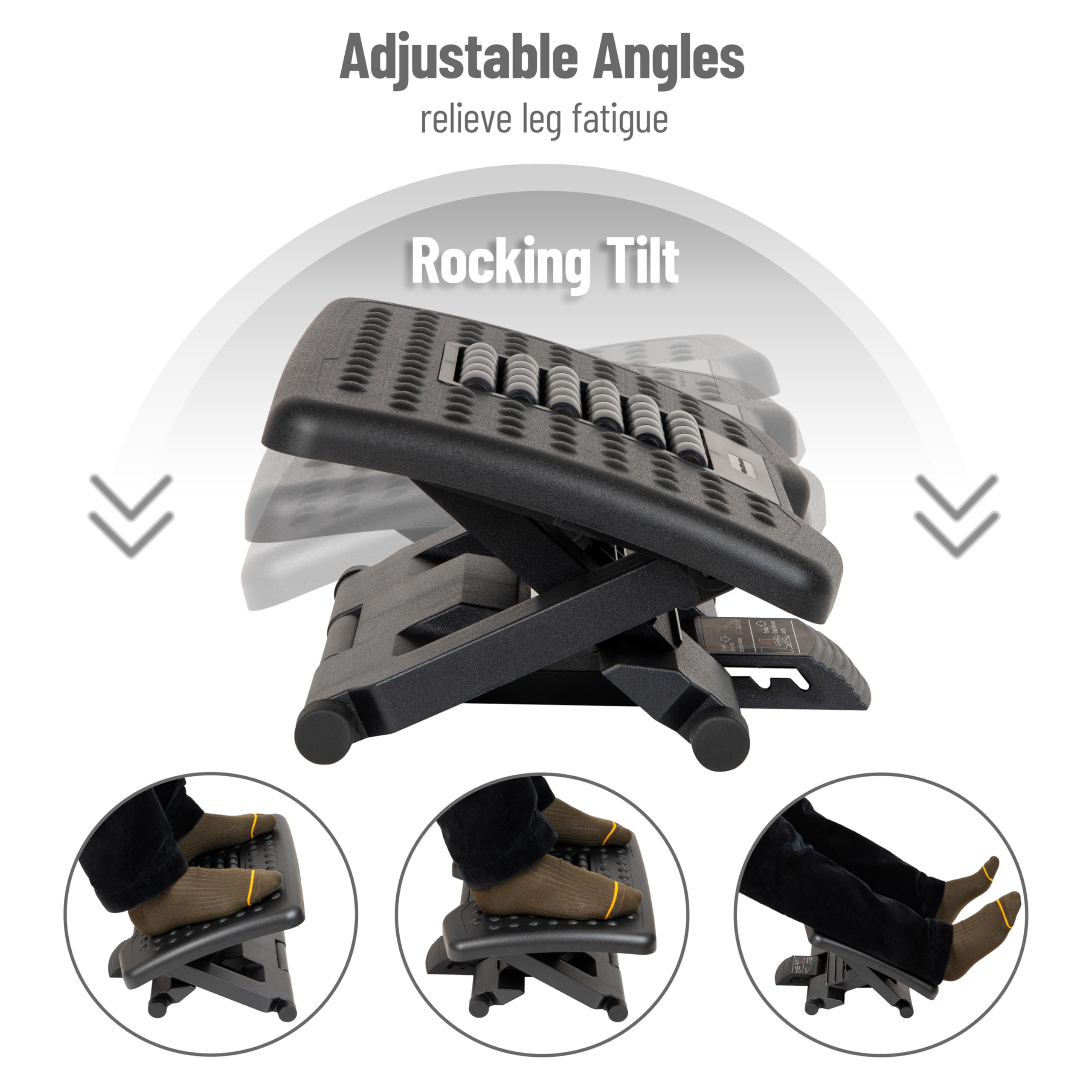 Adjustable Height Ergonomic Foot Rest with Massage Rollers, Black
