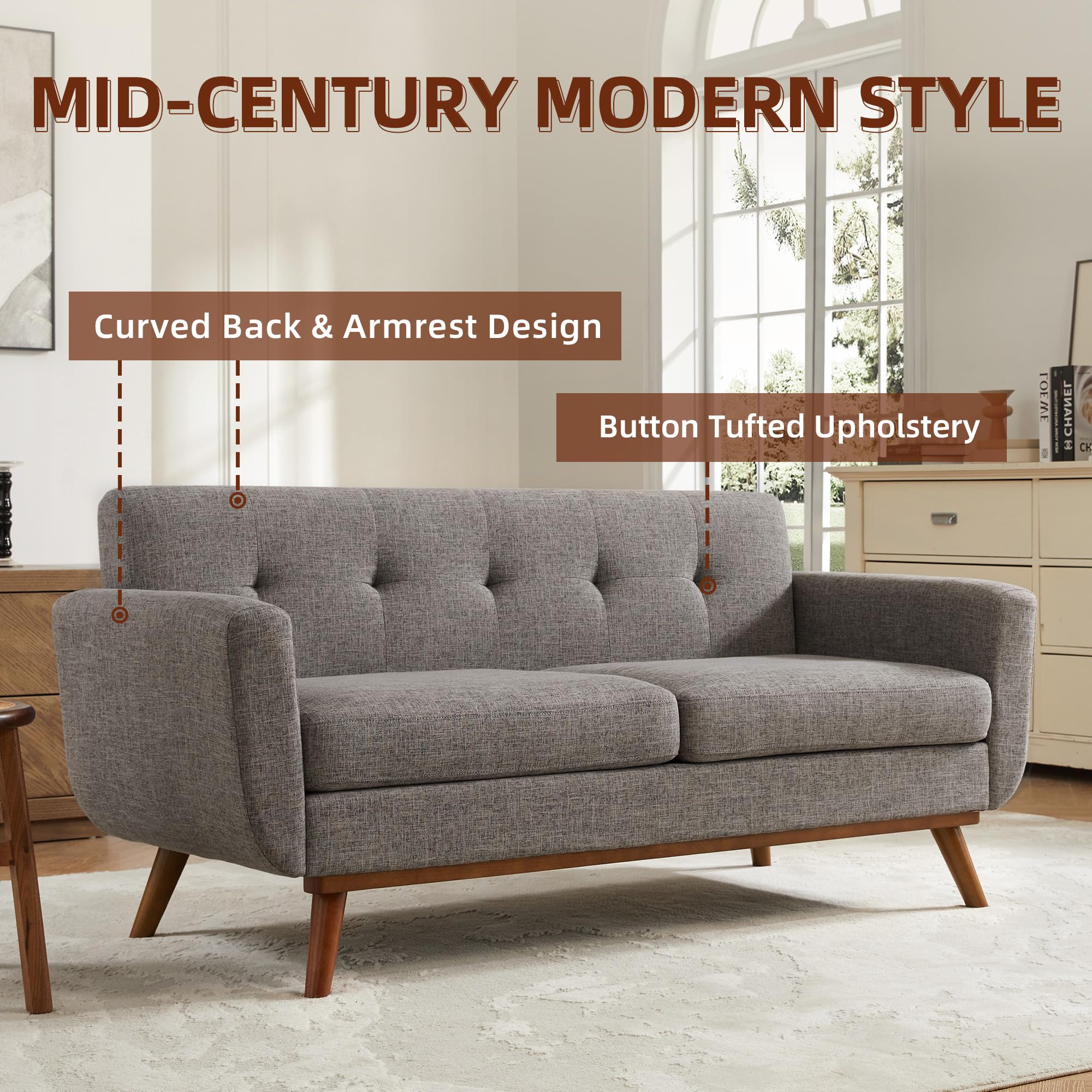 65.2" W Loveseat Sofa, Solid & Easy to Install Small Couch for Bedroom Office Apartment, Grey