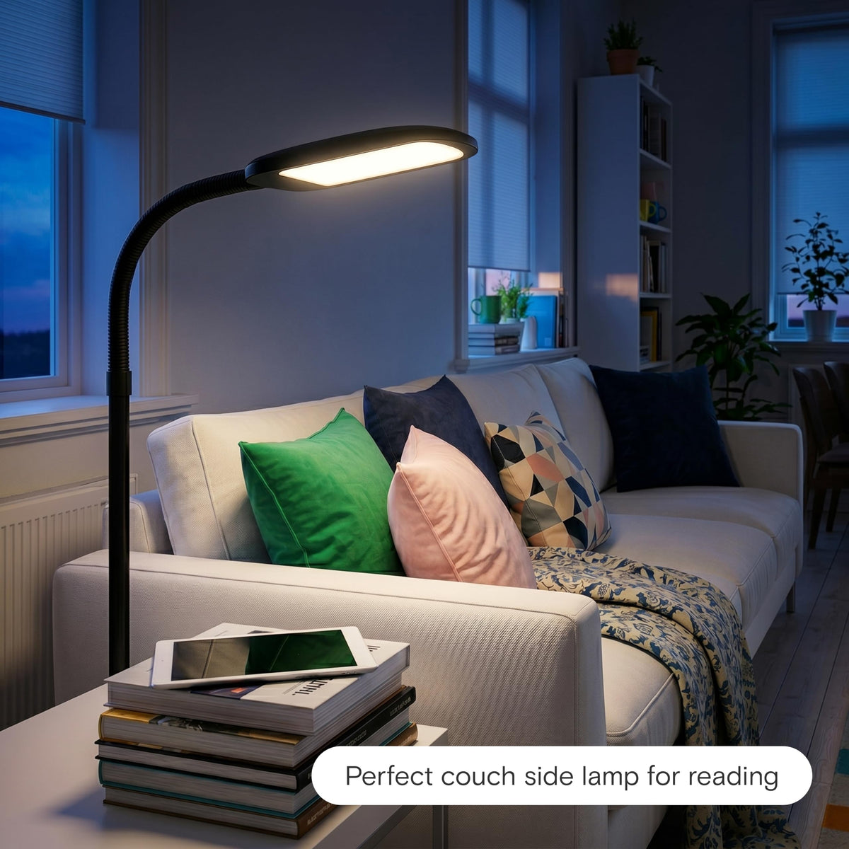 Litespan Slim LED Floor Reading Lamp - Tall with Adjustable Gooseneck, Dimmable for Living Rooms, Offices & Bedrooms - Black