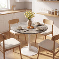 Sybrioka 27.6" Marble Round Tulip Table, Mid-Century Modern Style Dining Table with White Pedestal Base for 2-4 People, Featuring A Marble Tabletop for Kitchen, Dining Room, Cafe (Dark Grey)
