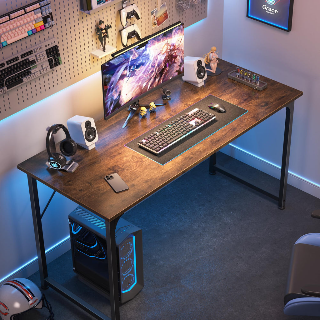 Computer Desk, 48 Inch Office Desk, Gaming Desk with Storage, Writing Desk Work Desk for Home Office, Study, Modern Simple Desk, Large Legroom, Metal Frame, Rustic Brown