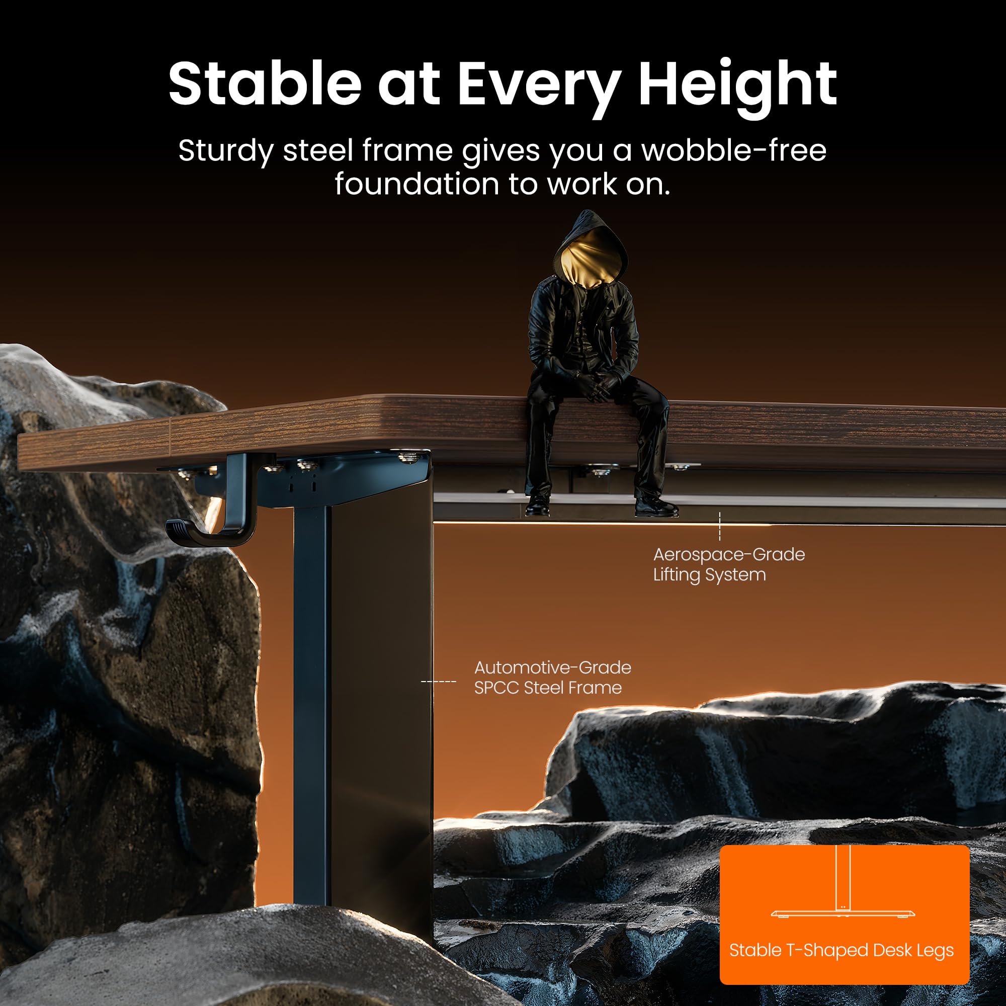 Height Adjustable Electric Standing Desk, 55 x 28 Inches Sit Stand up Desk, Memory Computer Home Office Desk, Dark Walnut