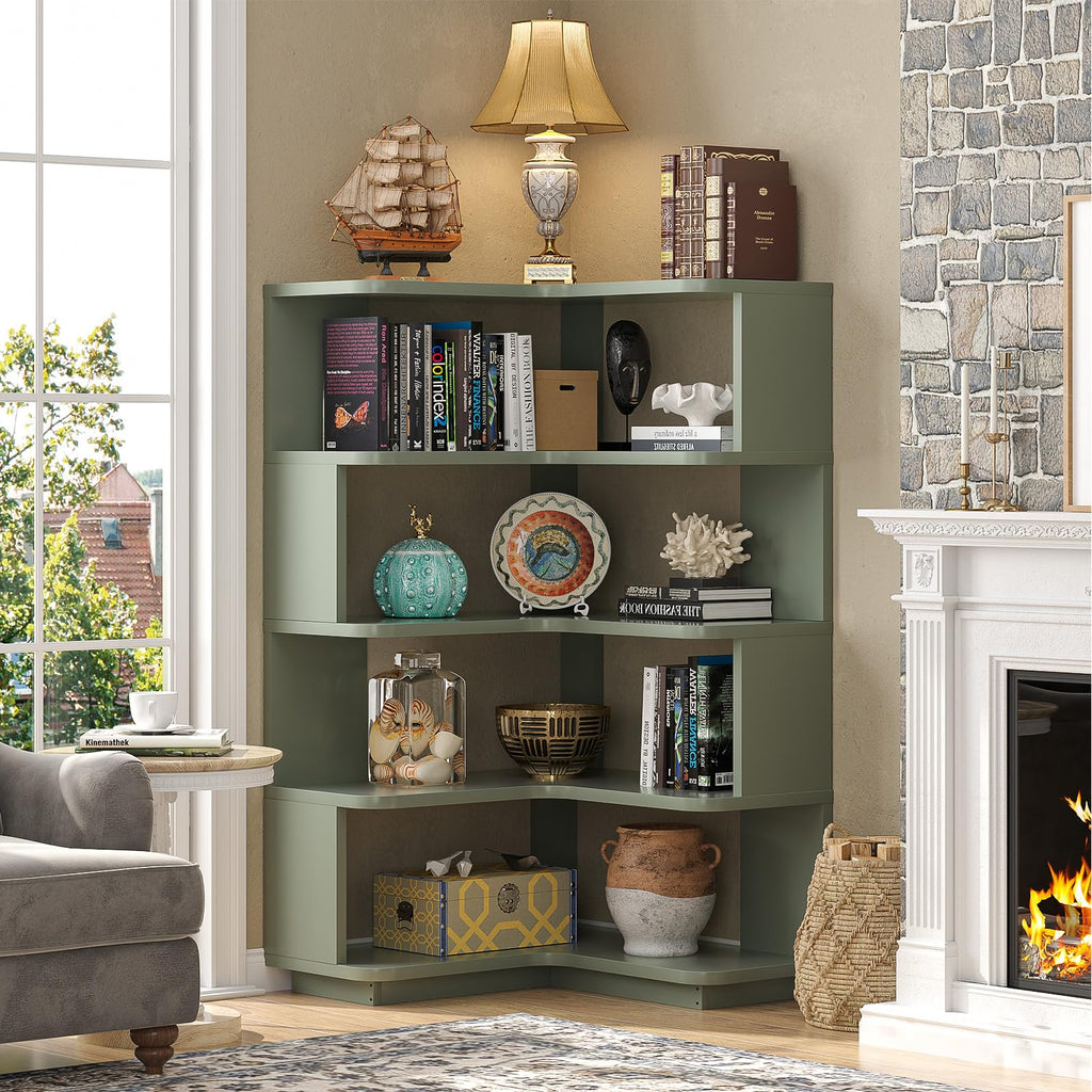 Corner Book Shelf - 5-Shelf L Shaped Corner Bookshelf with Baffle