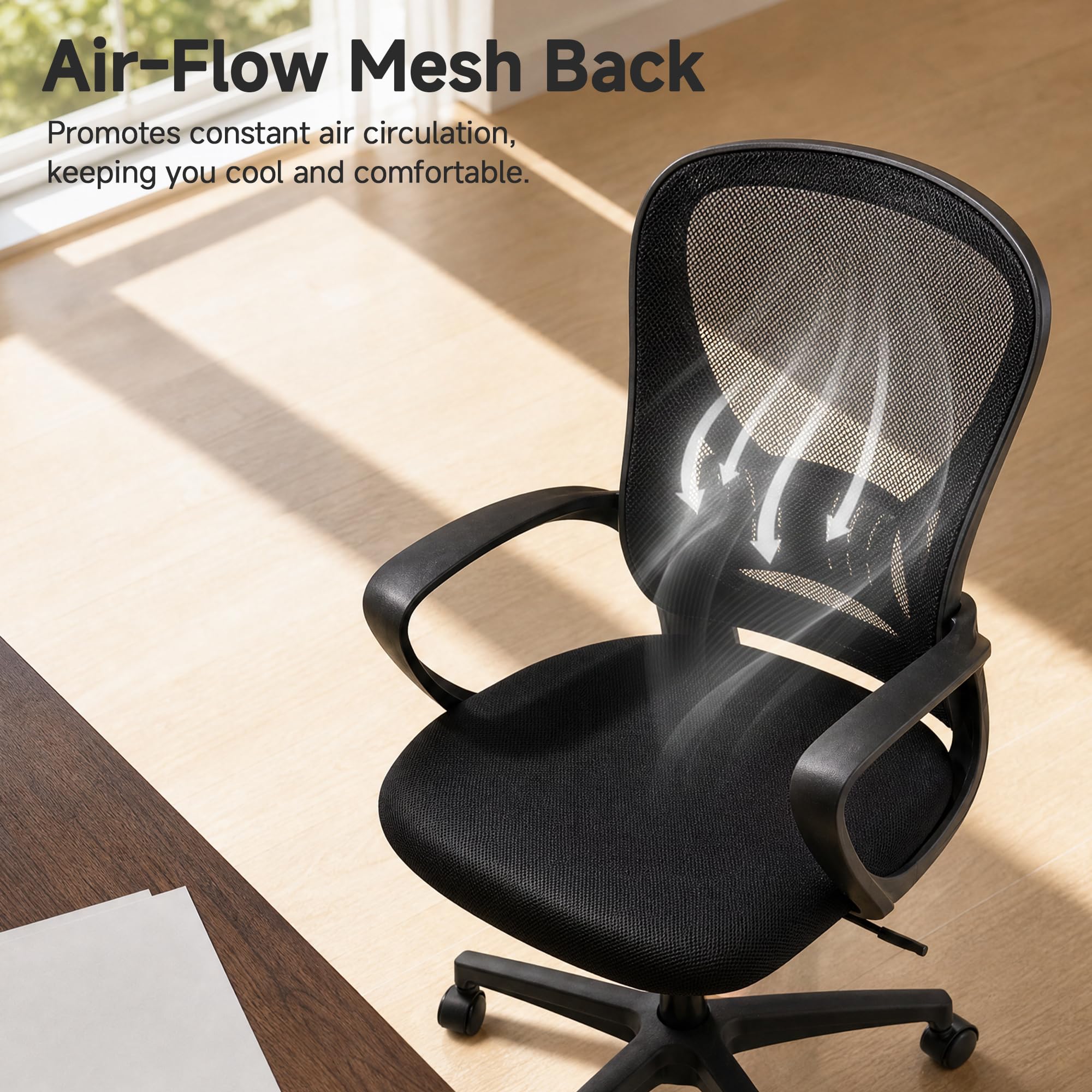 Ergonomic Office Chairs Set of 4, Mesh Conference Room Chairs, Swivel Computer Desk Chair with Wide Seat Cushion, Height Adjustable and Rocking Tilt for Home Office