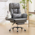 Criss Cross Office Desk Chair with Foot Rest and Flip Armrests for Pets Friendly & Extra Space, Comfortable Ergonomic Reclining Gaming Computer Chair with Lumbar Pillow(Faux Leather Grey)