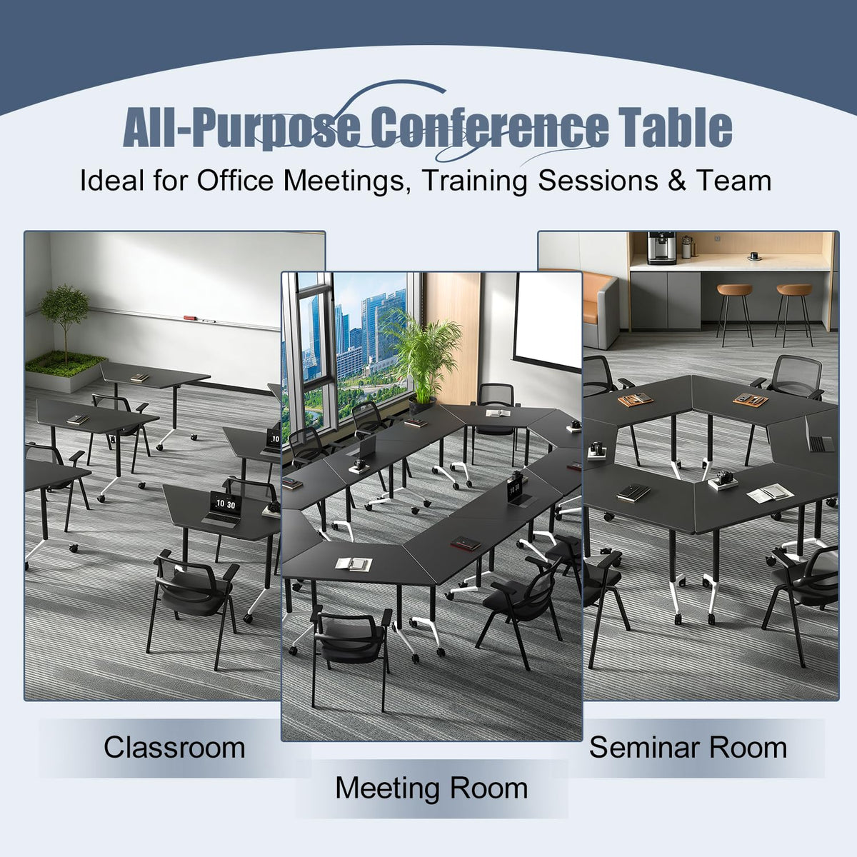 Folding Conference Table, 6 Pack Modern Flip Top Mobile Training Tables