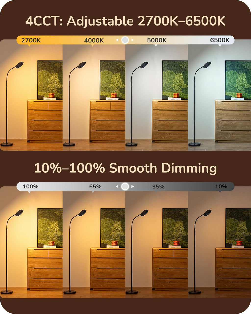 Modern LED Floor Lamp 1300LM Floor Lamps for Living Room Brown