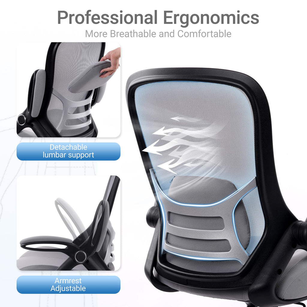 400lbs Heavy Duty Drafting Chair 5" Thickened Seat Office Chair with Flip-Up Armrests Tall Ergonomic Computer Chair with Lumbar Support and Adjustable Footrest Ring Standing Desk Chair(Grey)