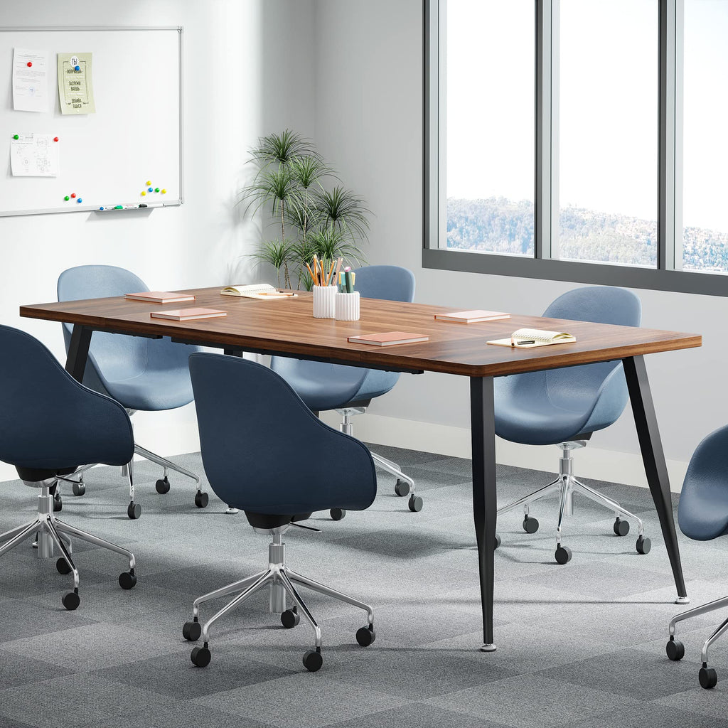 6FT Conference Table, Rectangular Meeting Room Tables, Modern Industrial Seminar Table Boardroom Desk with Metal Legs for Office, 70.8’’ L x 31.5’’ W x 29.5’’ H (Brown and Black)