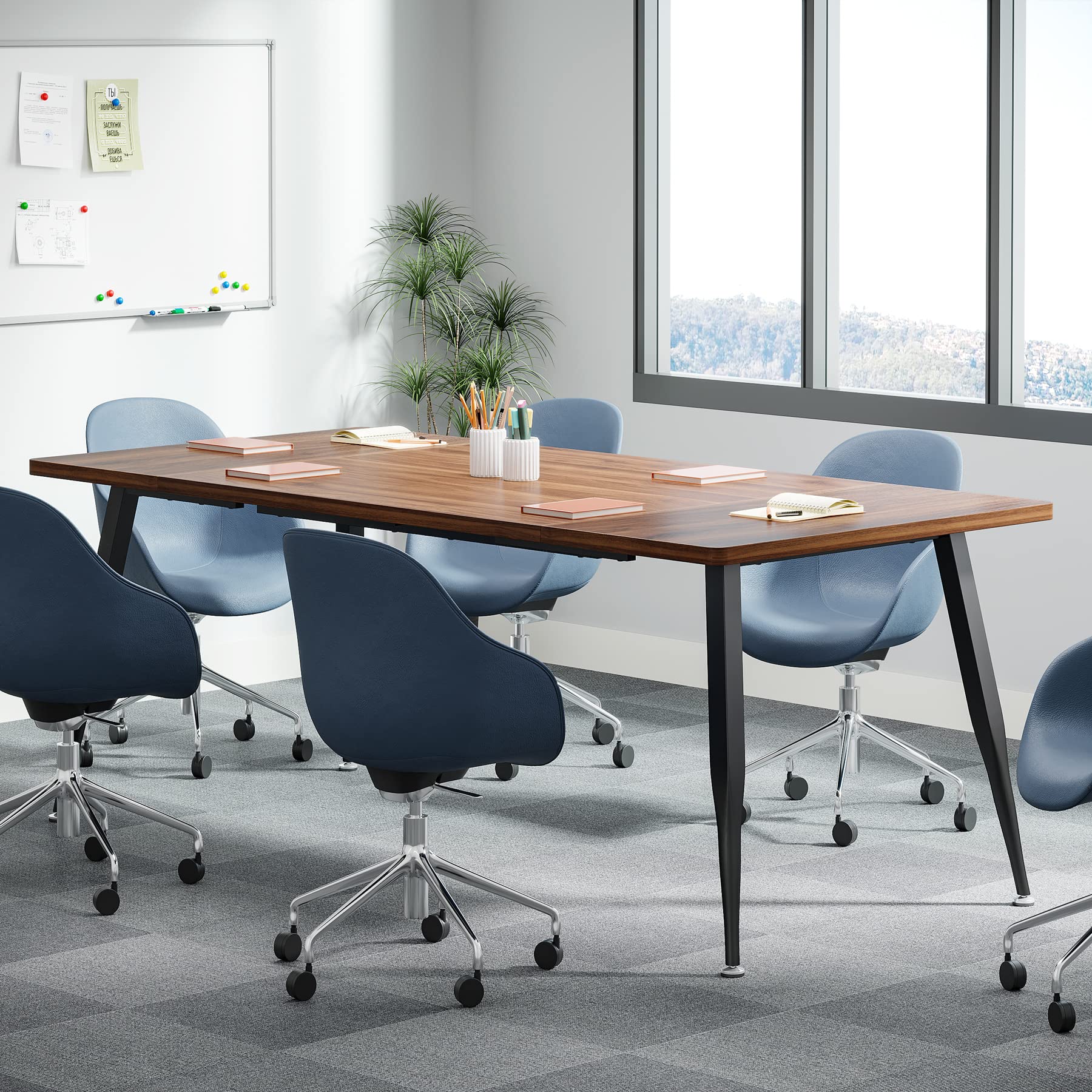 6FT Conference Table, Rectangular Meeting Room Tables, Modern Industrial Seminar Table Boardroom Desk with Metal Legs for Office, 70.8’’ L x 31.5’’ W x 29.5’’ H (Brown and Black)