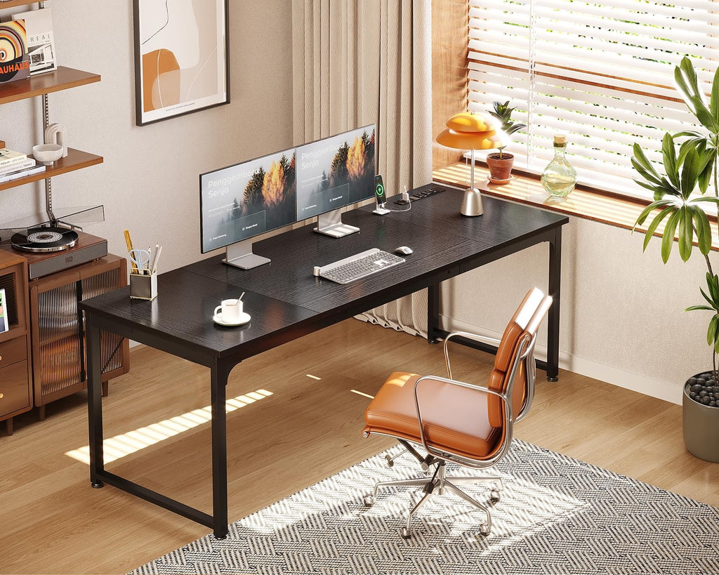 71 Inch Computer Desk with USB Ports, Large Office Desk, Long Study Student Writing Desk, Black