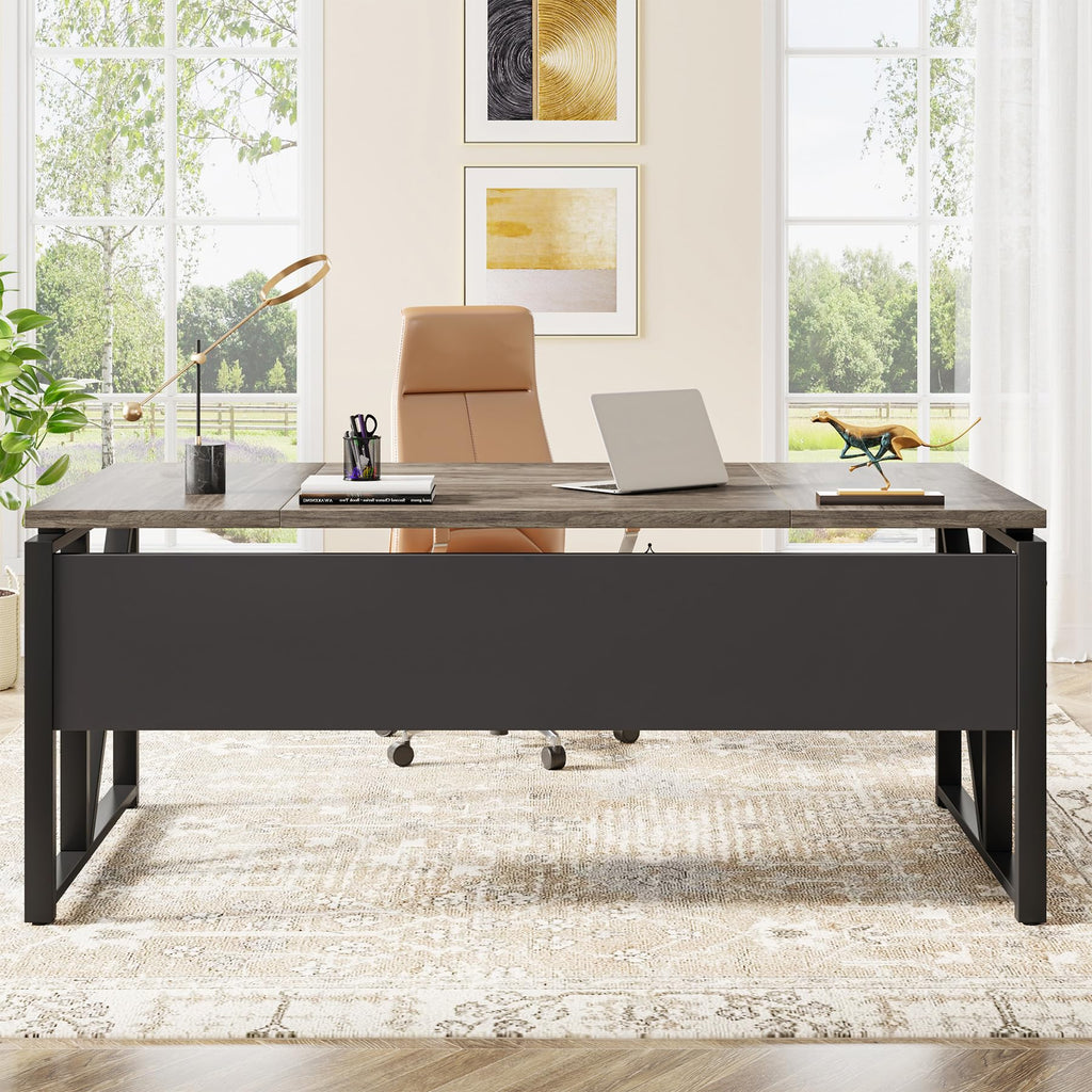 63" Executive Desk with Reversible File Cabinet, Large L-Shaped Office Desk with Drawers, Business Furniture Workstation for Home Office (Dark Oak, 63-inch)