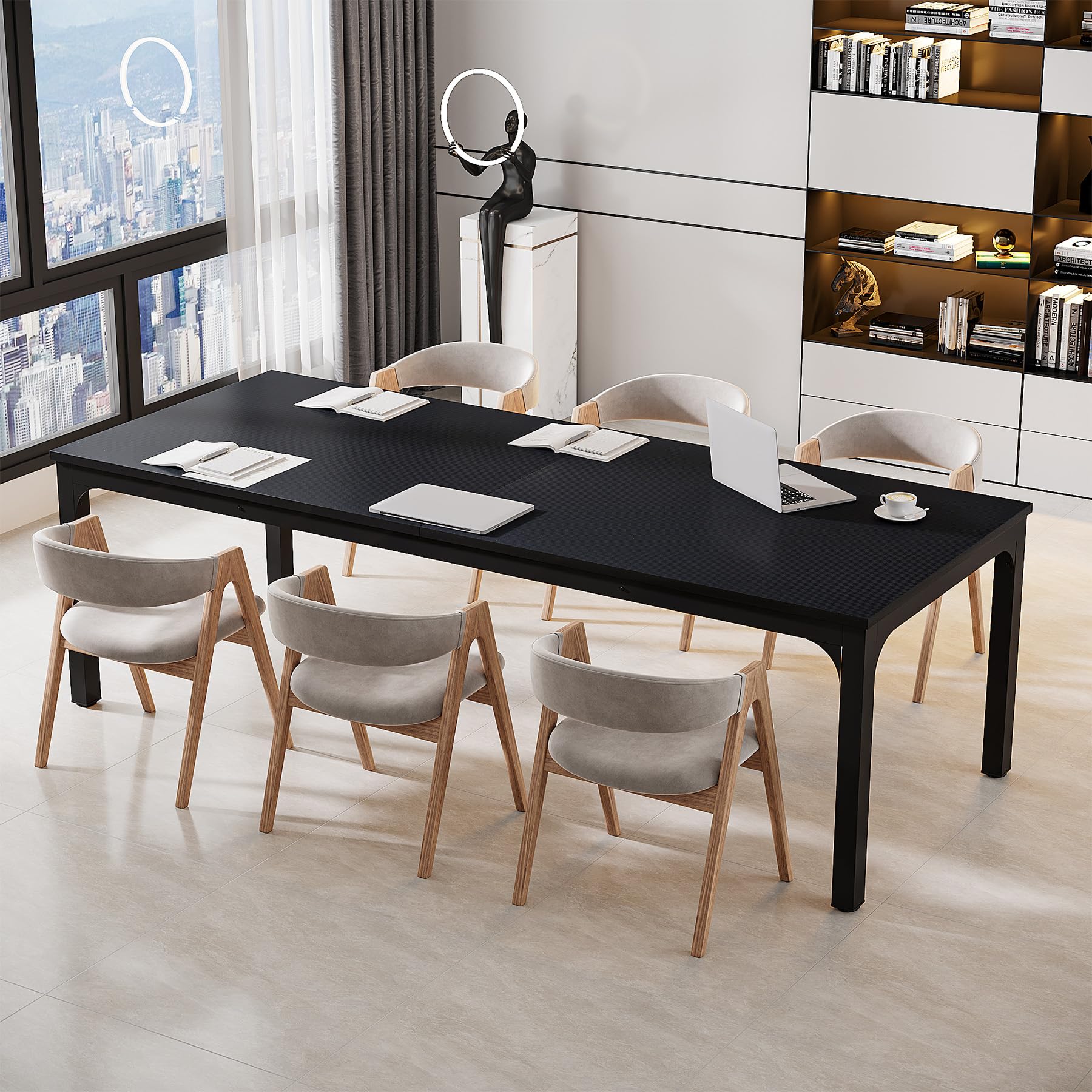 6.5 FT Conference Room Table, 78.74" W x 27.56" D Large Office Conference Table, Modern Seminar Meeting Table Desk for Boardroom, Meeting Room (1, Black)