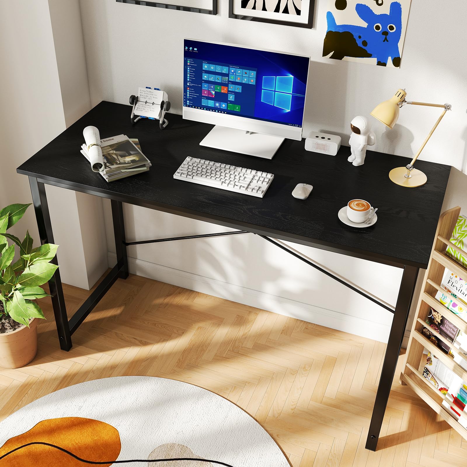 47 Inch Computer Desk for Home Office, Modern Writing Study Table Simple Modern Style for Bedroom Small Space, Large Work Desks with X-Shaped Reinforcement, Wood Brown
