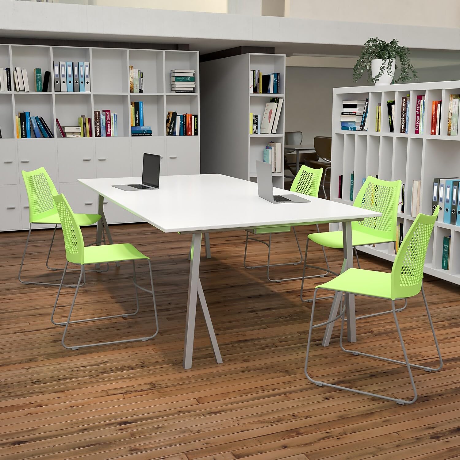 (Set of 5)Hercules Series Contoured Lobby Chairs with Air-Vent Honeycomb Backs, Ergonomic Stacking Chairs for Offices, Green