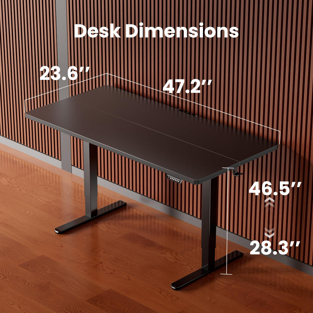 Height Adjustable Electric Standing Desk, 48 x 24 Inches Sit Stand up Desk, Memory Computer Home Office Desk, Black