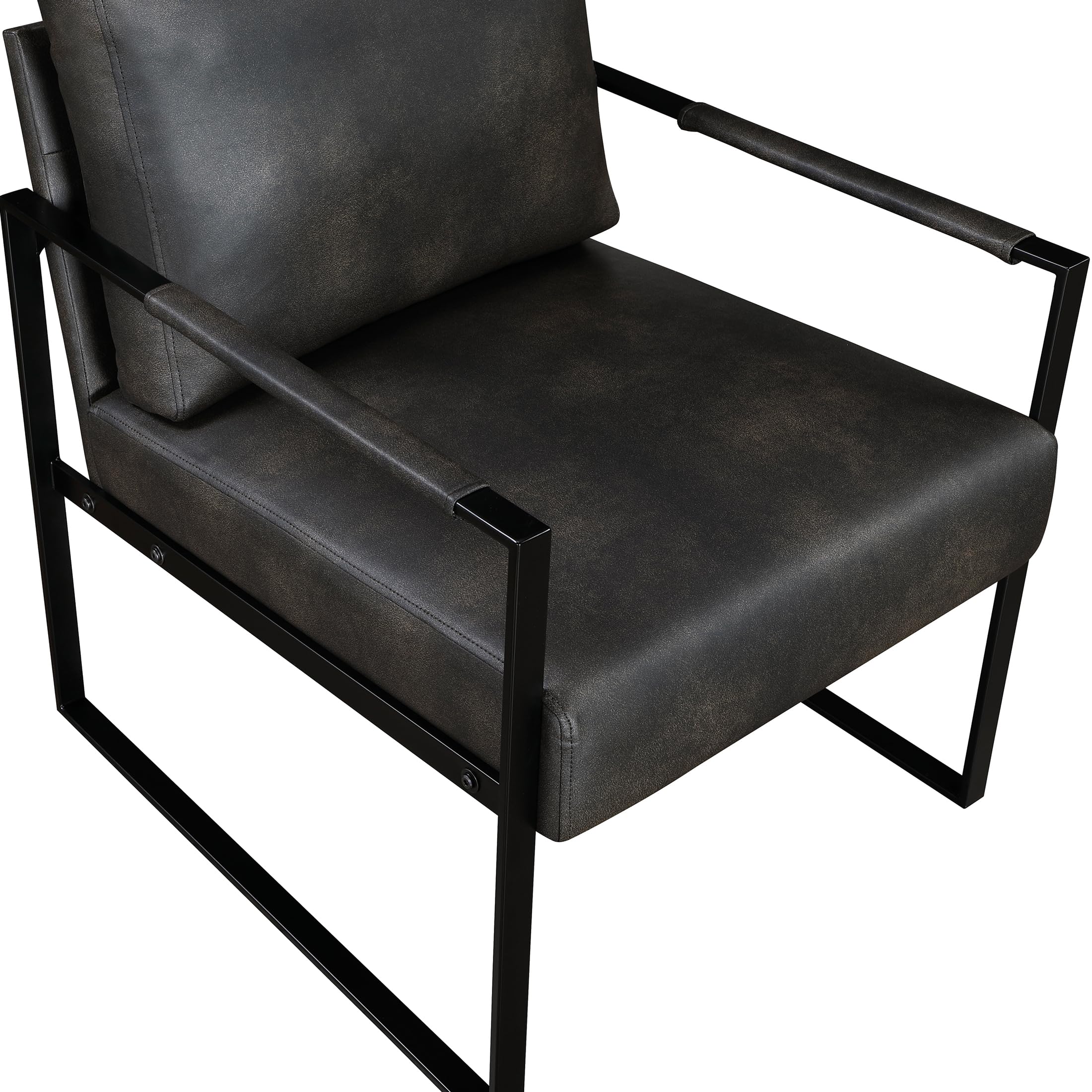 Modern Accent Chair, Faux Leather Upholstered Chair With Wrapped Armrests,Arm Chair With Black Metal Frame,Comfy Single Chair For Living Room/Bedroom/Reading Room/Office,Dark Brown