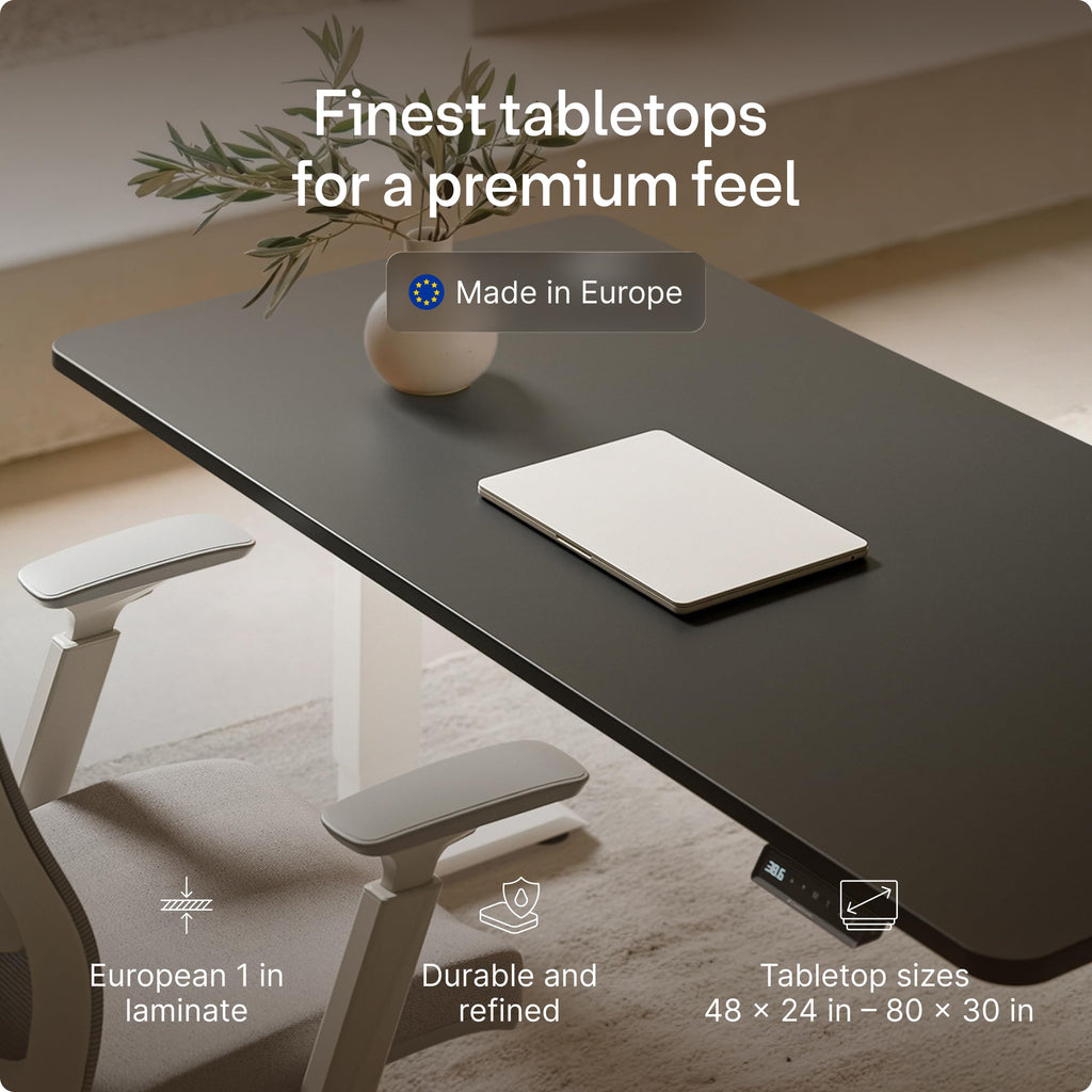 Standing Desk 48x24 — Made in Europe, Ergonomic Sit Stand Home Office Desk, Electric Height Adjustable, Dual Motor, USB & USB-C Charging, Wobble-Free, Touchscreen, 3 Memory Presets