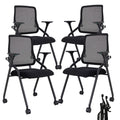 4 Pack Black, Updated Conference Room Chairs, Folding Office Desk Chair with Lumbar Support and Sliding Armrest with Casters, Stackable Office Guest Chairs & Reception Chairs