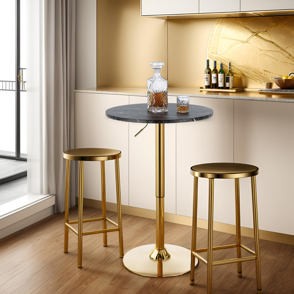 Finnhomy 24" Round Cocktail Bar Table with Metal Base, Tall Bistro Pub Table, Adjustable 27.9"-35.4" Counter Bar Height for Kitchen, Dining Room, Living Room, Easy Assembly, Black&Gold