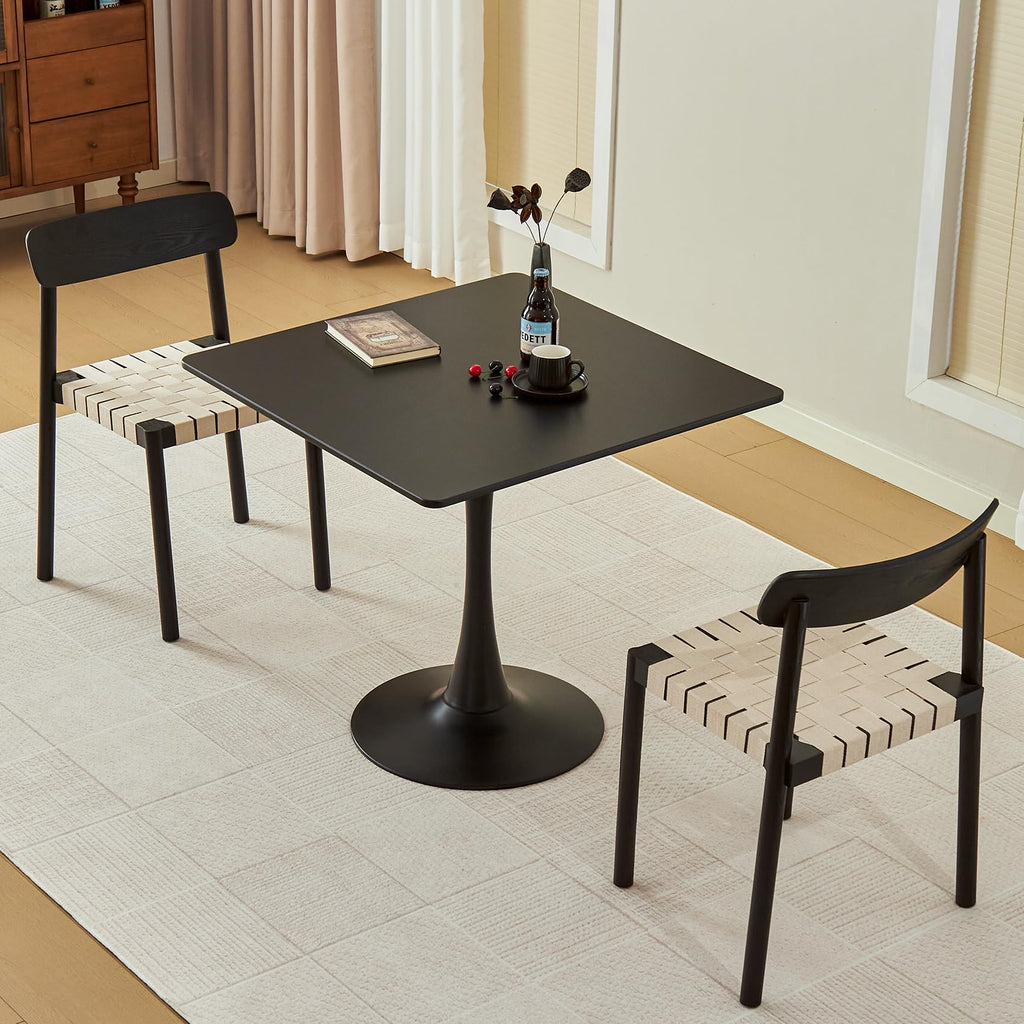 Hansweld Square Dining Table, 31.5" Tulip Table with Thickened Tabletop & Metal Pedestal, Mid Century Modern Bistro Table for Kitchen, Small Places, Living Room, Cafe (Black)