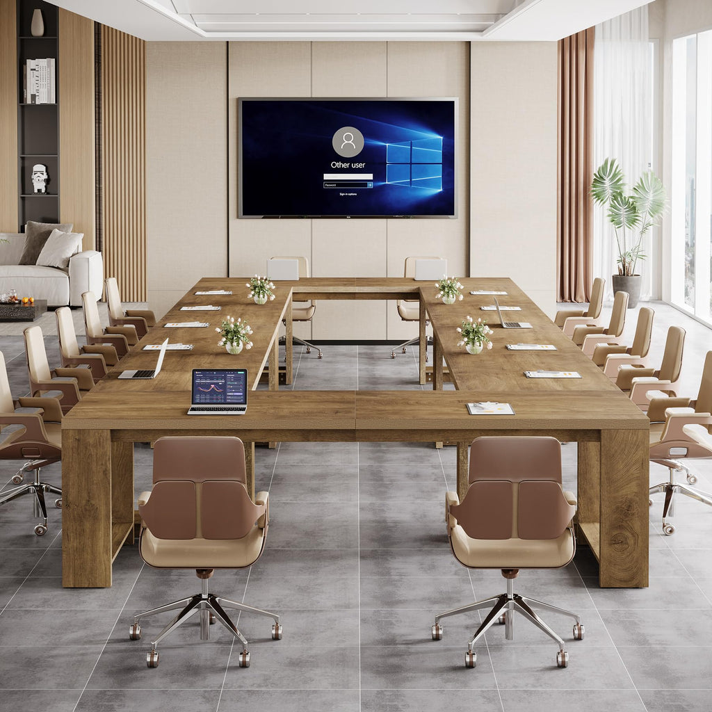 7 ft Conference Table for 6 to 8 People, Modern Rectangle Meeting Room Desk for Boardroom, Home Office (2, Oak)