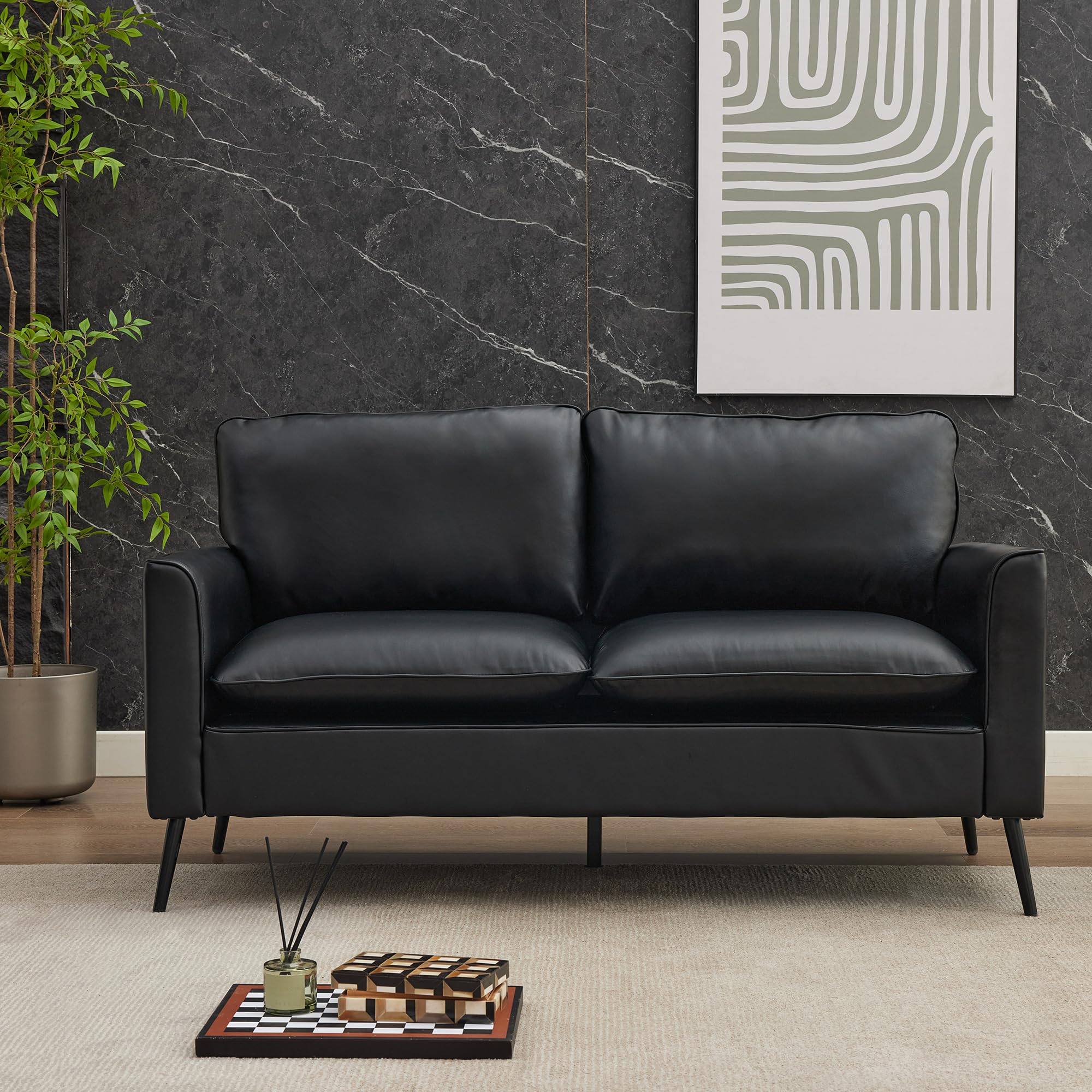 Modern Leather Loveseat, Upholstered Couch for Guest, Mid-Century Accent Chair for Living Room Comfy, Couches for Small Spaces, Sofa Chair Reading Chair for Waiting Room.