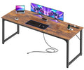 70 X 24 Inch Office Computer Desk with Power Outlets and USB-C Port, Larger and Longer Gaming Desk, for Home Office, Study, Writing Work from Home Table, Metal Frame, Rustic Brown