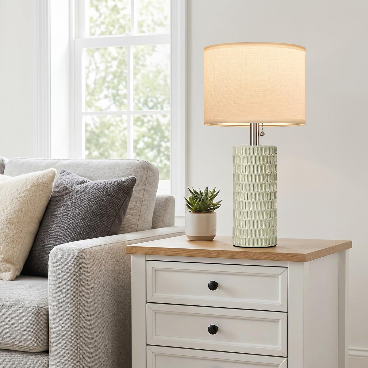 20” Modern Table Lamps Set of 2, Lamps for Bedroom, Light Green